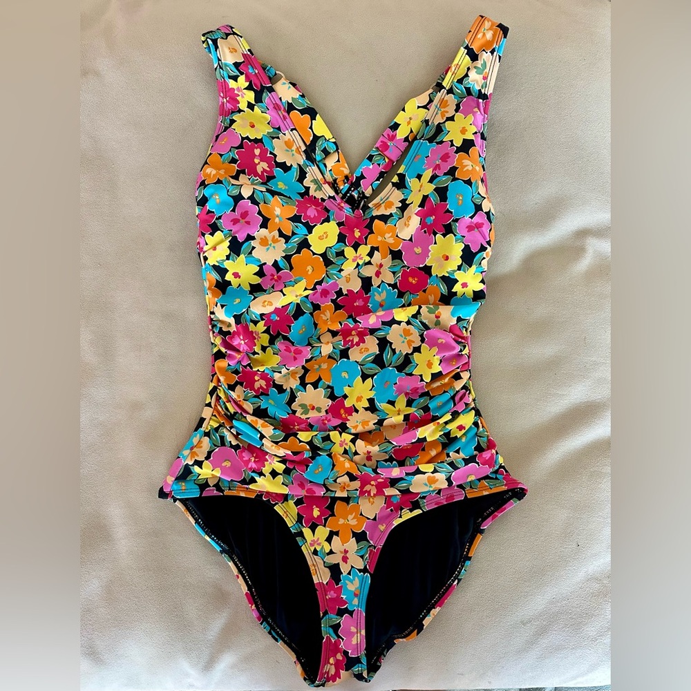 Anne Cole Vibrant Floral V-Neck, Cross Back One-Piece Swimsuit